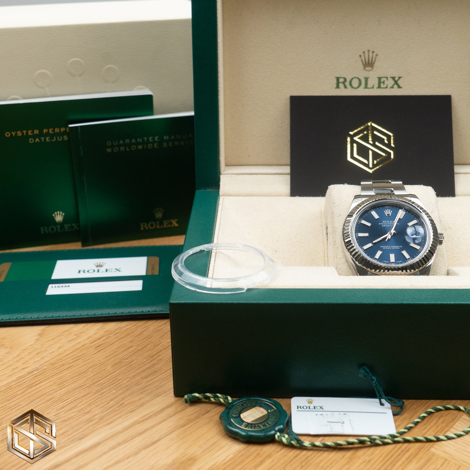 Rolex 116334 Datejust 41 Blue Baton Dial Oyster Bracelet 2016 Full Set Watch