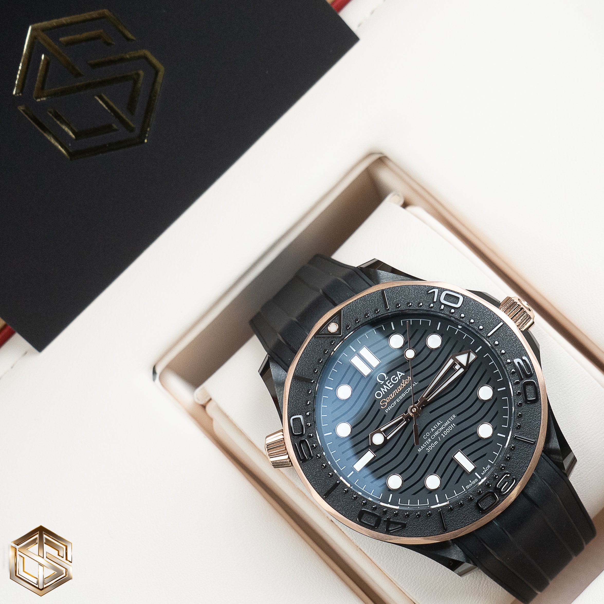 Omega Seamaster Diver 300m Black Ceramic Sedna Gold 43.5mm 210.62.44.20.01.001 Watch SwissTimepieces
