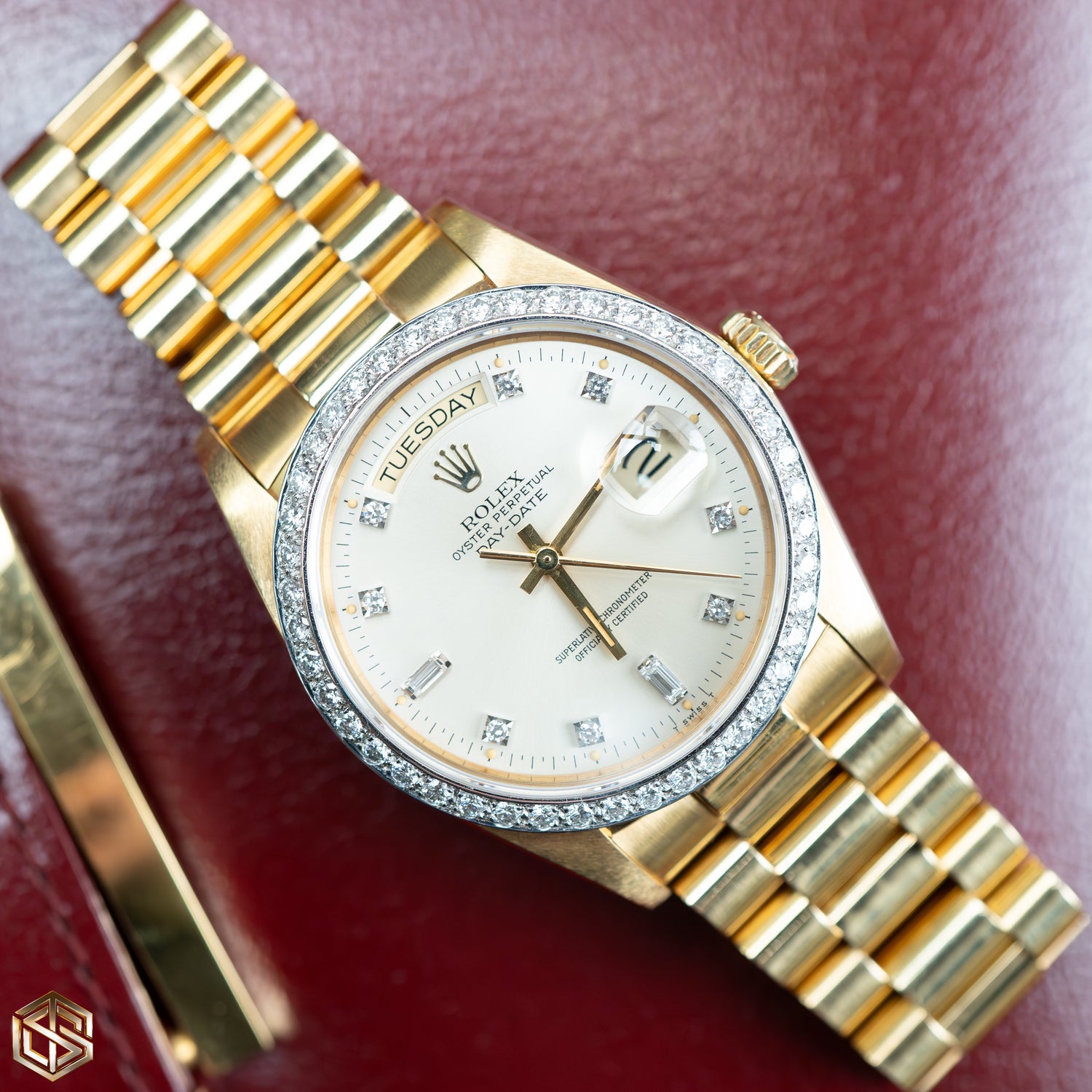 Rolex 18048 Day-Date 36 Yellow Gold Champagne Diamond Dial 1990 Watch