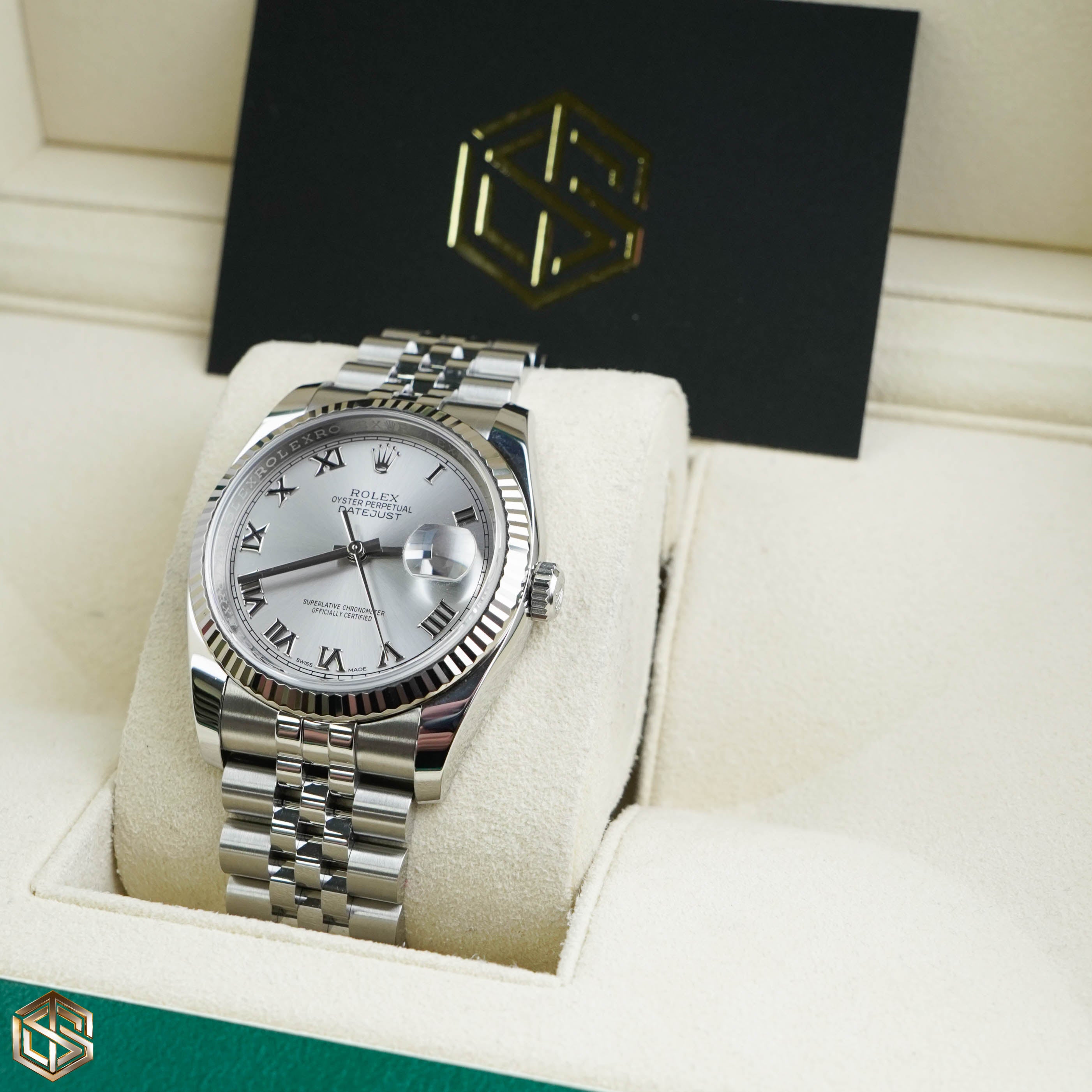 Rolex 116234 Datejust 36 Silver Roman Numeral Jubilee Bracelet 2018 Full Set Watch SwissTimepieces