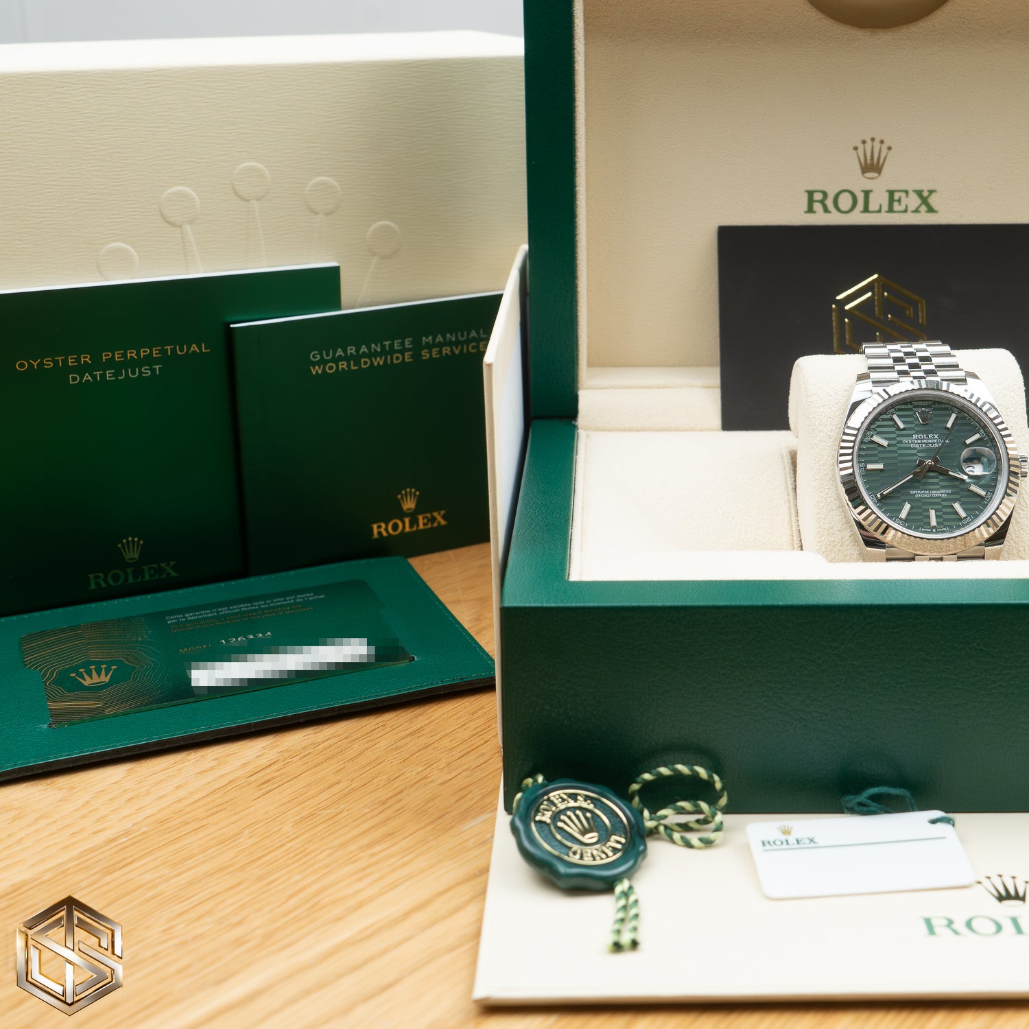 Rolex 126334 Datejust 41 'Green Motif' Dial Jubilee 2023 Full Set Watch