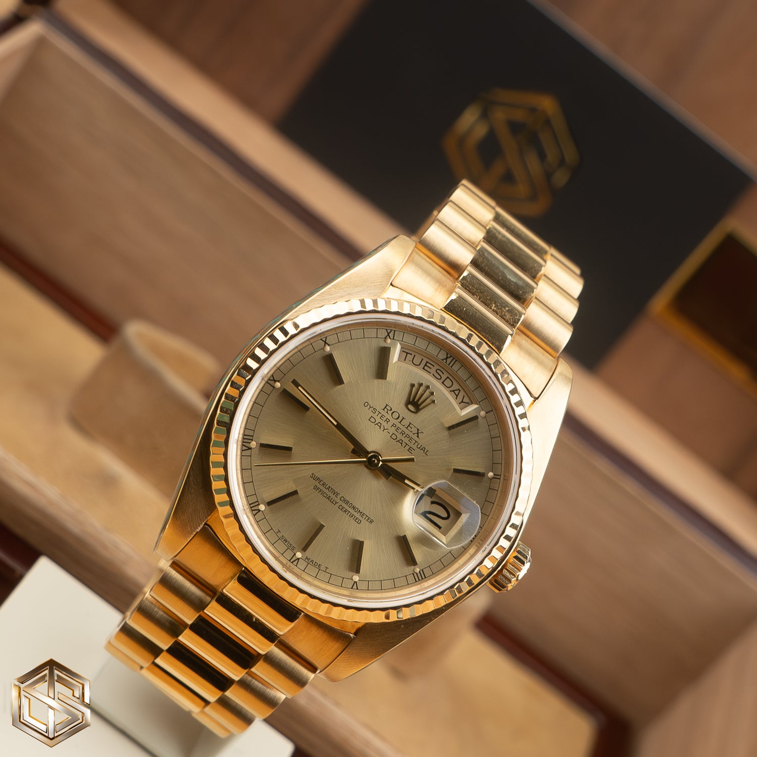 Rolex 18038 Day-Date 36 Yellow Gold Champagne Dial 1983 Serviced 2022 Full Set Watch