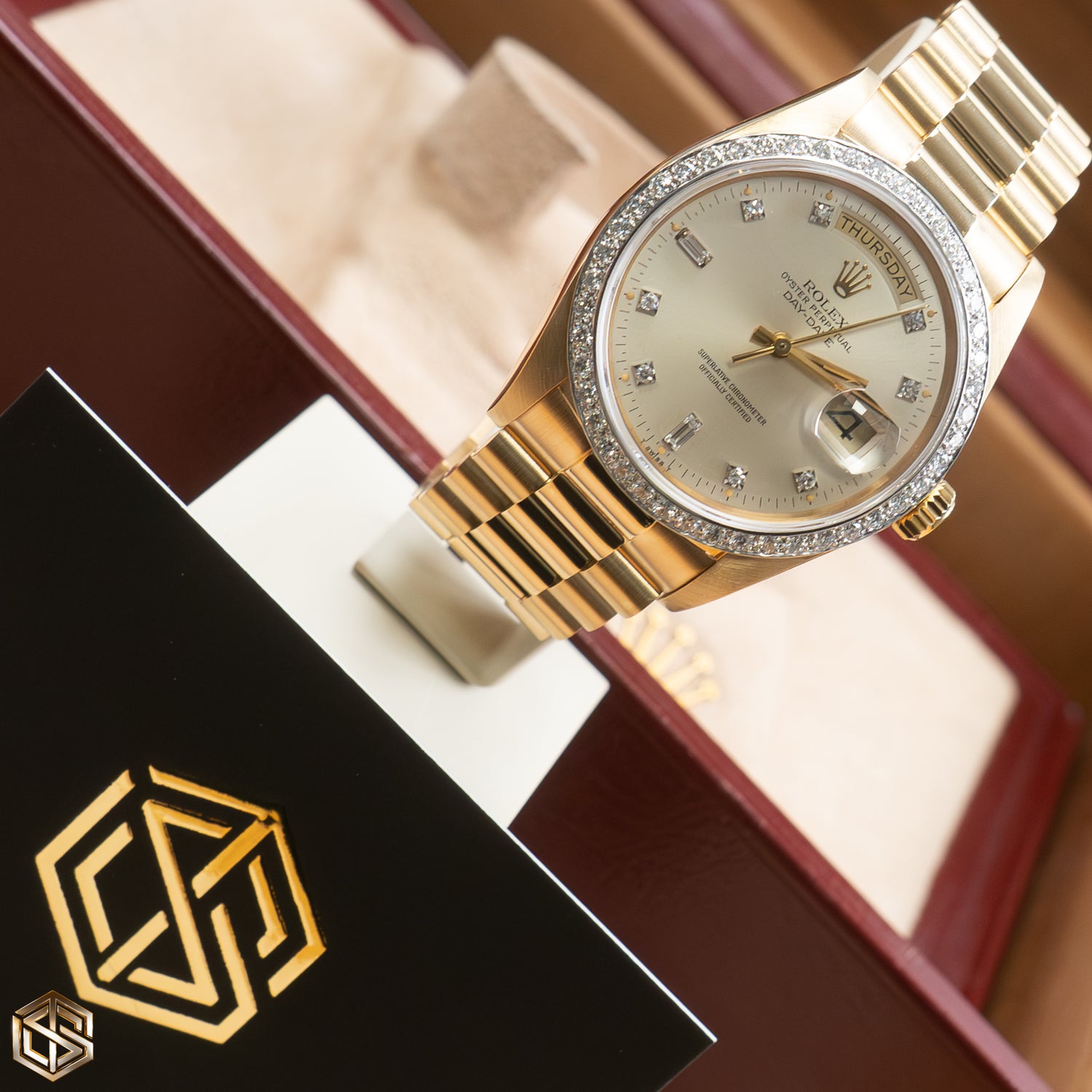 Rolex 18048 Day-Date 36 Yellow Gold Champagne Diamond Dial 1990 Watch