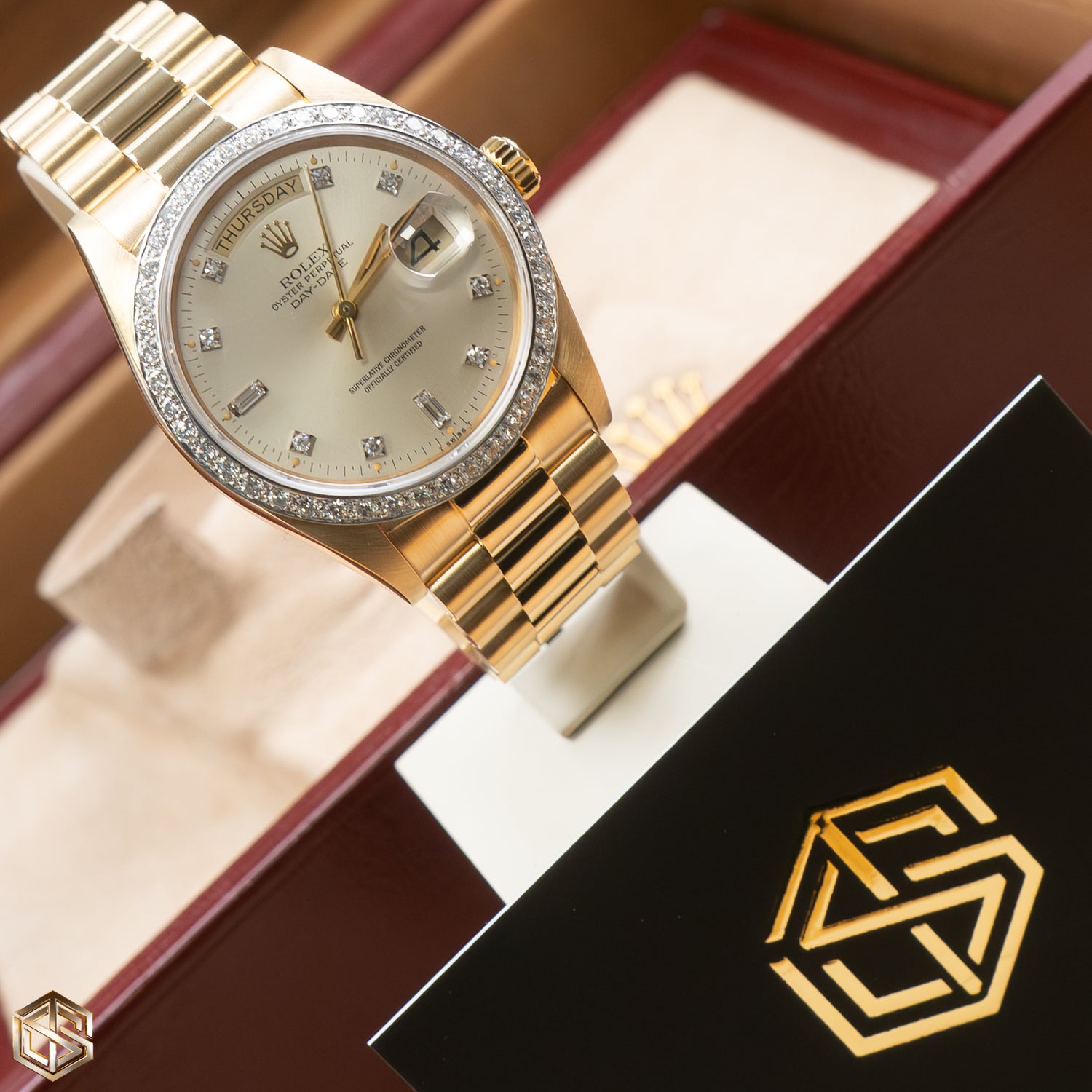 Rolex 18048 Day-Date 36 Yellow Gold Champagne Diamond Dial 1990 Watch