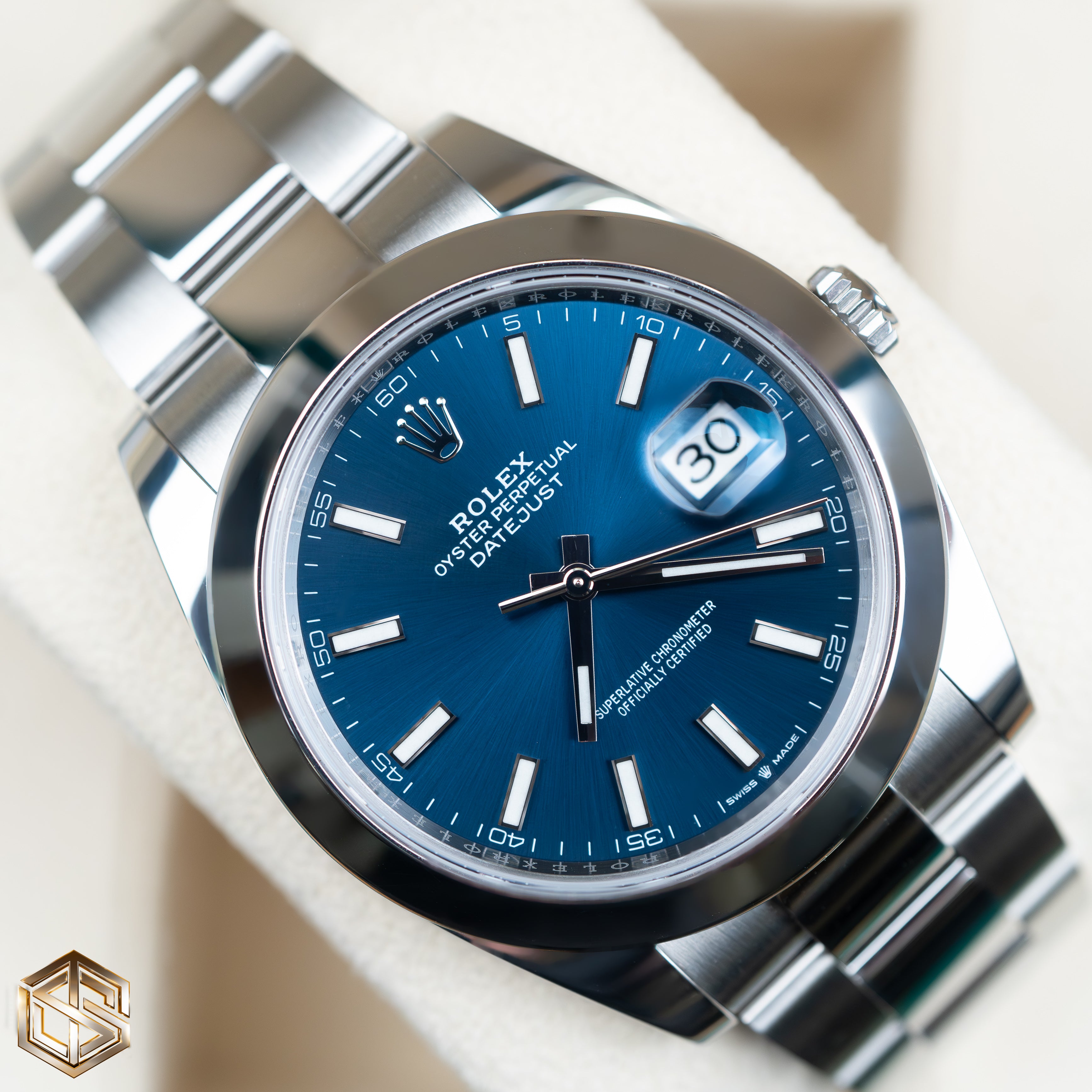 Rolex 126300 Datejust 41 Blue Baton Dial Oyster Bracelet 2023 Full Set Watch SwissTimepieces