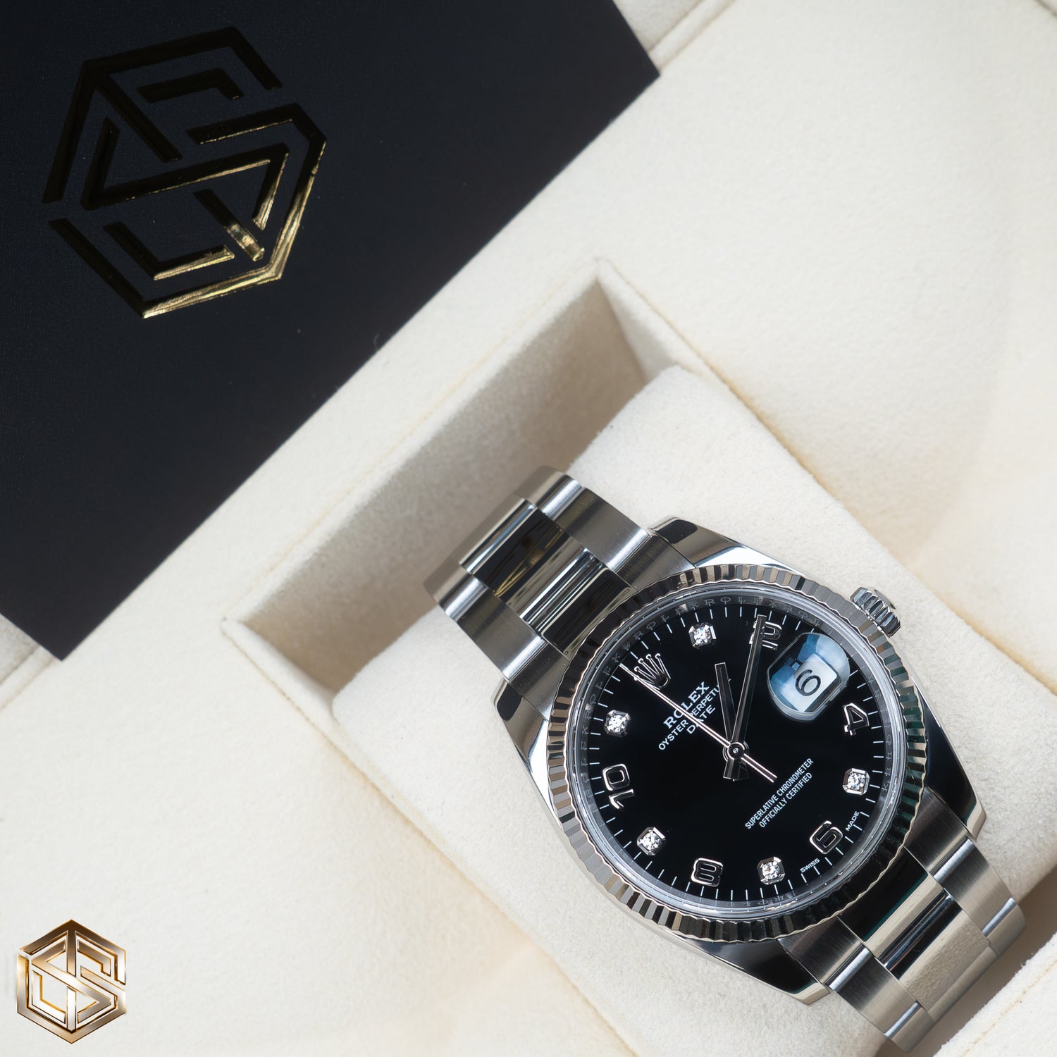 Rolex 115234 Datejust 34 Black Diamond Marker Oyster Bracelet 2019 Full Set Watch