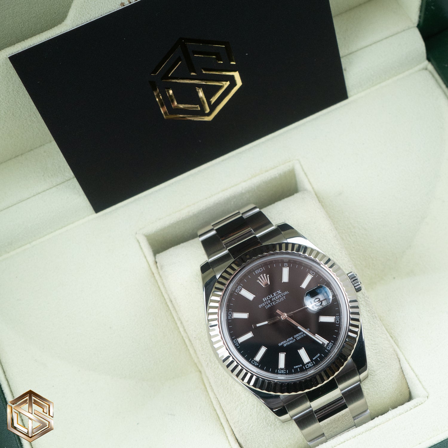 Rolex 116334 Datejust 41 Black Baton Dial Oyster Bracelet 2011 Full Set Watch