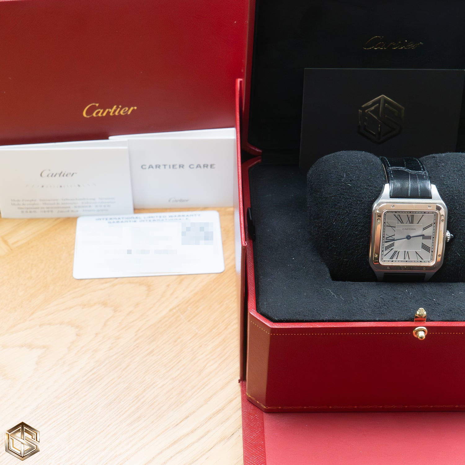 Cartier W2SA0017 Santos-Dumont XL 18ct Rose Gold Silver Dial Leather Strap 2023 Watch