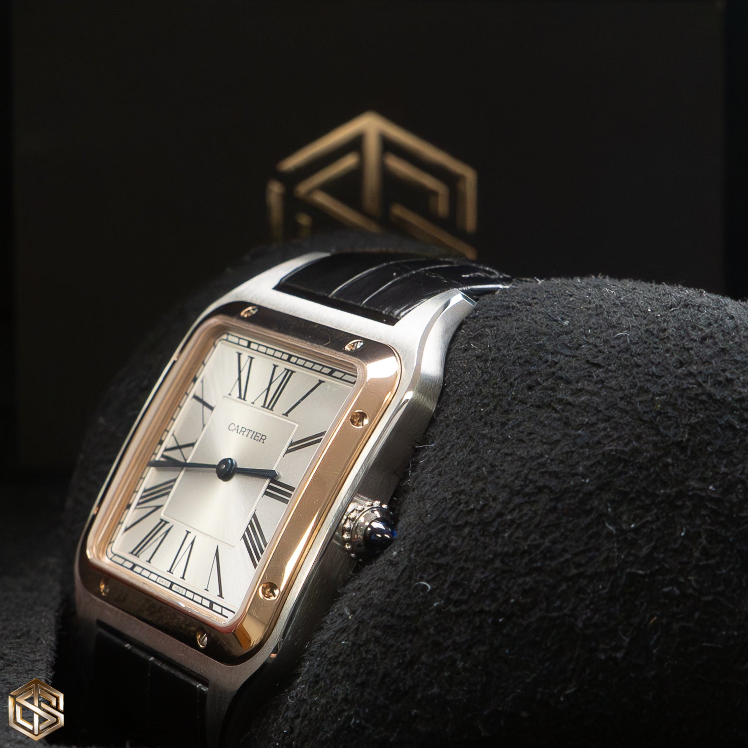 Cartier W2SA0017 Santos-Dumont XL 18ct Rose Gold Silver Dial Leather Strap 2023 Watch