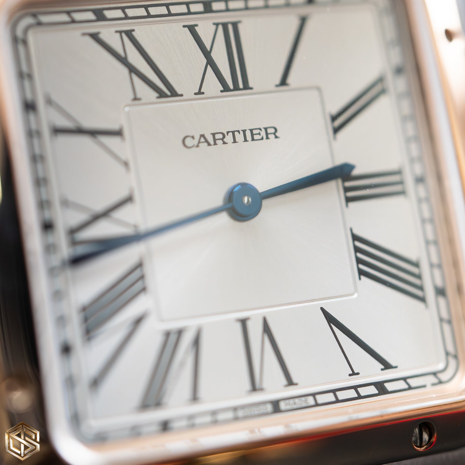 Cartier W2SA0017 Santos-Dumont XL 18ct Rose Gold Silver Dial Leather Strap 2023 Watch