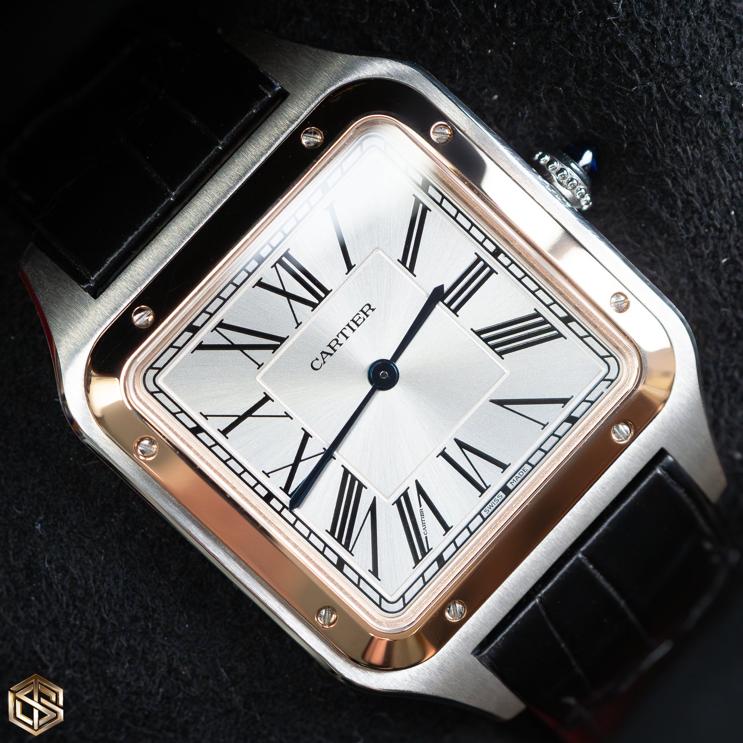 Cartier W2SA0017 Santos-Dumont XL 18ct Rose Gold Silver Dial Leather Strap 2023 Watch