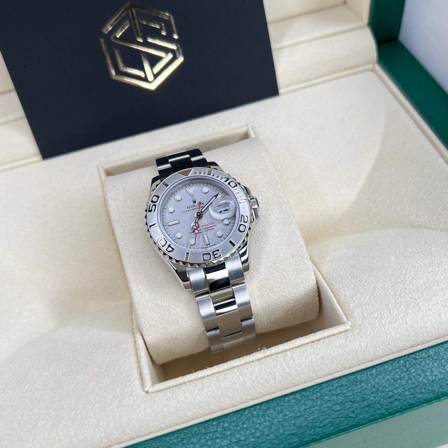 Rolex 169622 Yacht-Master 29 Platinum Bezel Ladies 2016 Full Set Watch - SwissTimepieces