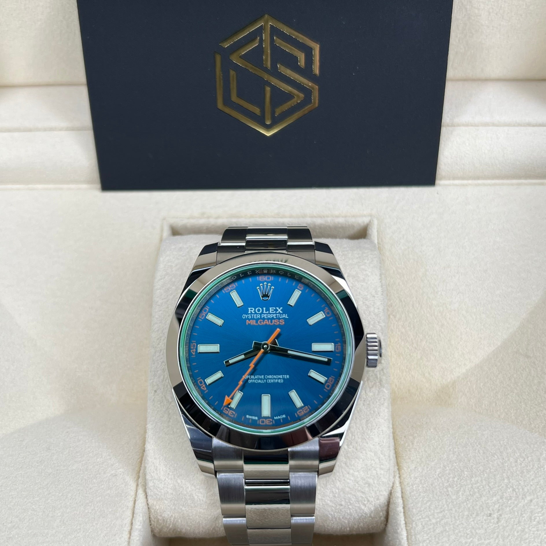 Rolex 116400GV Milgauss Blue Dial 2022 Unworn Full Set Watch SwissTimepieces
