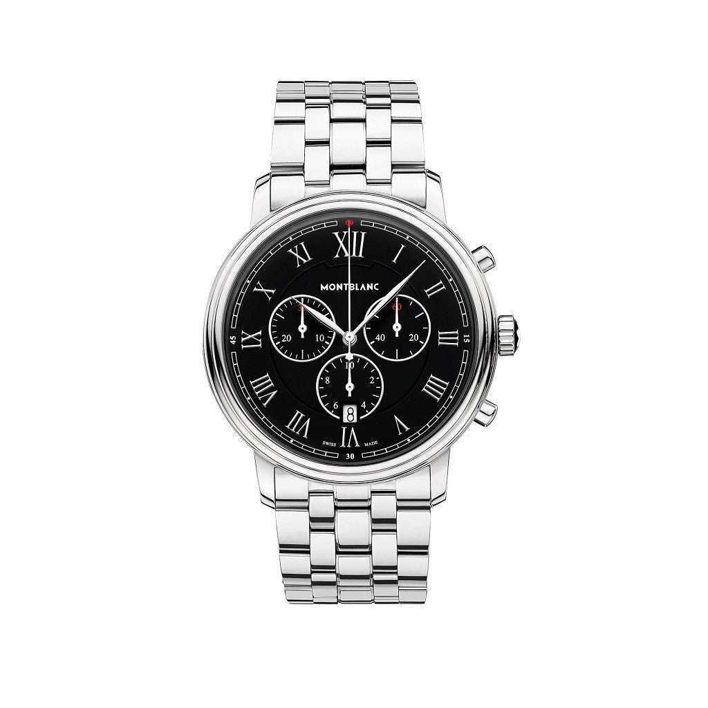 MontBlanc Tradition Quartz Stainless Steel Black Dial Mens Watch - 117048