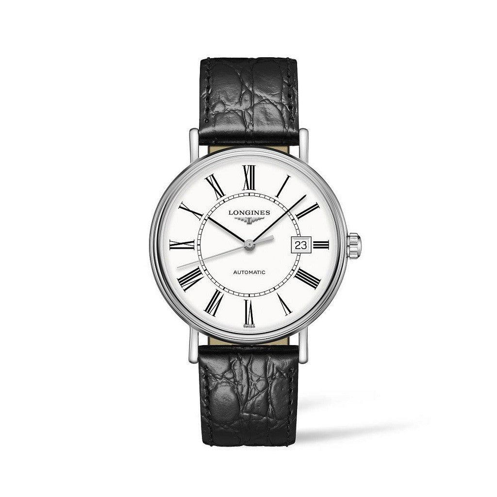 Longines Presence Men's Black Leather Strap Watch L49224112