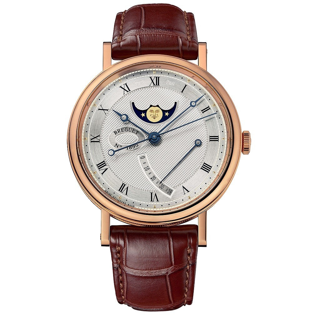 BREGUET Classique Moonphase 18K Rose Gold Automatic Silver Dial Strap Mens Watch 7787BR/12/9V6