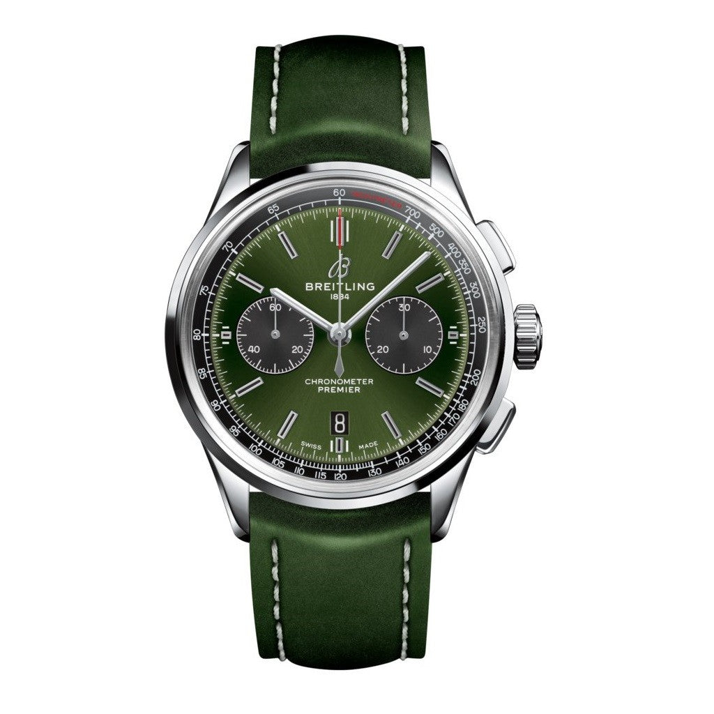 Breitling Premier Automatic Stainless Steel Green Dial Mens Watch AB0118A11L1X1