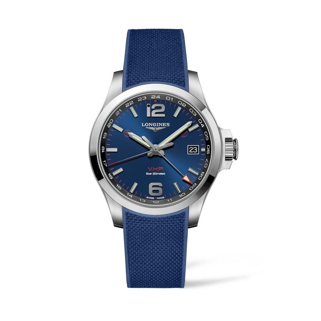 Longines Conquest V.H.P GMT Automatic Stainless Steel Blue Dial Mens Watch L37184969