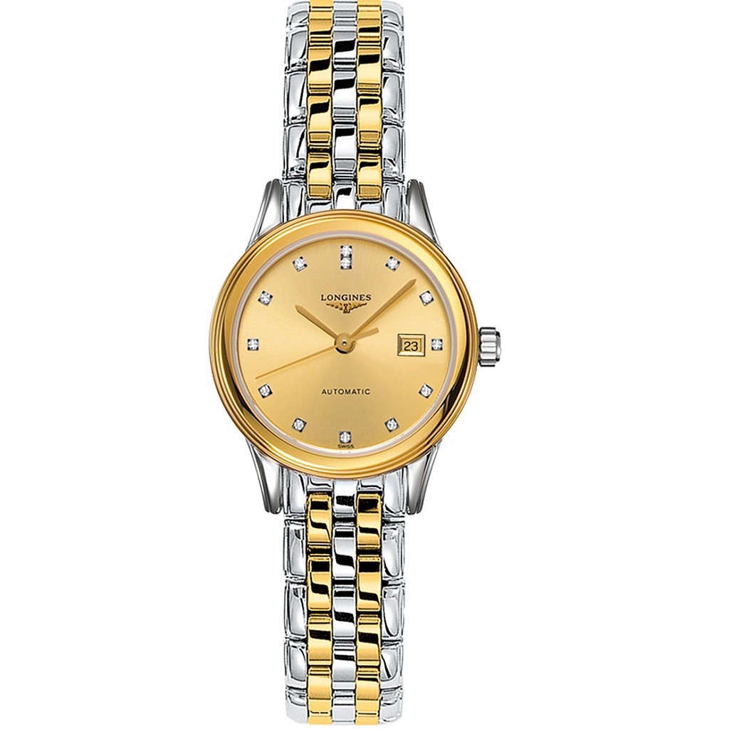 LONGINES Flagship Automatic Stainless Steel Gold Dial Diamond Ladies Watch L43743377