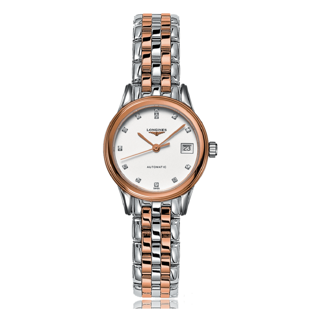 LONGINES Flagship Automatic Steel & Rose Gold White Dial Ladies Watch L42743997 - SwissTimepieces