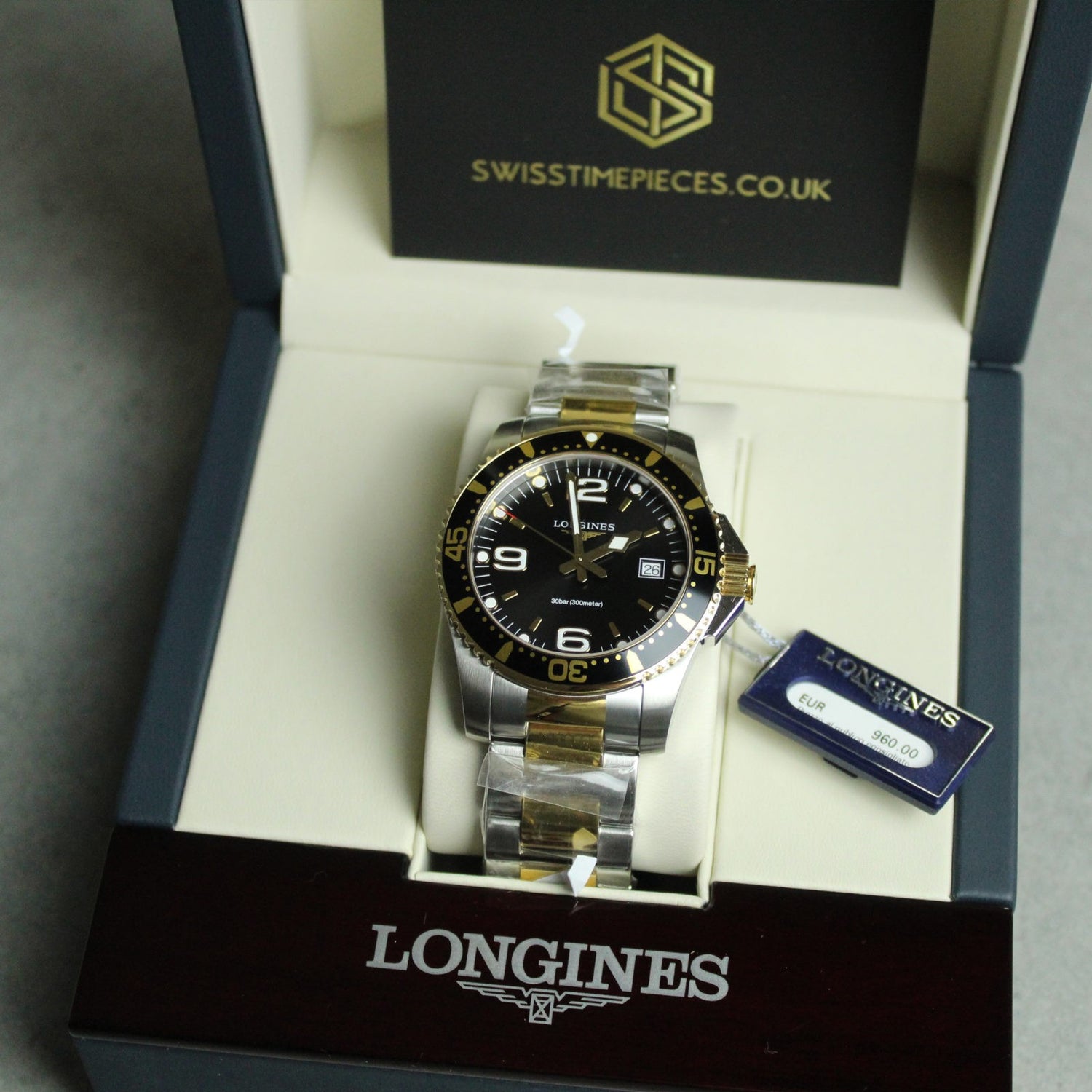 LONGINES HydroConquest Quartz Stainless Steel Black Dial Mens Watch L37403567 - SwissTimepieces