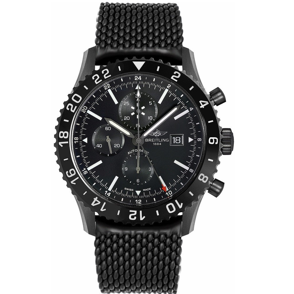 Breitling Chronoliner Automatic Steel Plated & Carbon Black Dial Mens Watch M2431013/BF02 267S