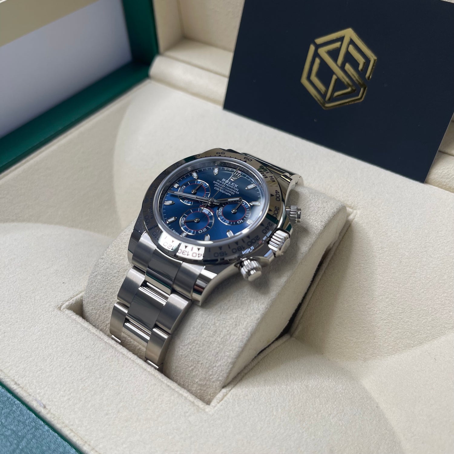 Rolex Cosmograph Daytona 18ct White Gold Blue Dial 116509 2021 Unworn Full Set Watch