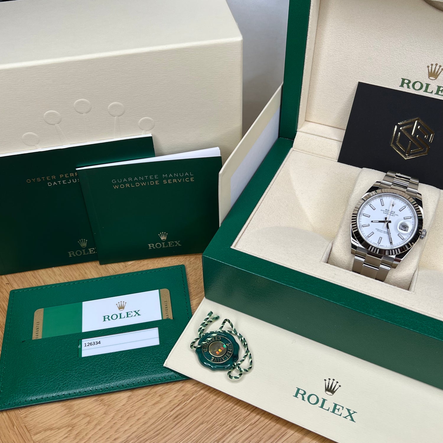 Rolex 126334 Datejust 41 White Baton Dial Oyster 2020 Full Set Watch - SwissTimepieces