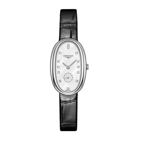 Longines Women's Swiss Symphonette Diamond Accent Black Leather Strap Watch 22x34mm L23064870